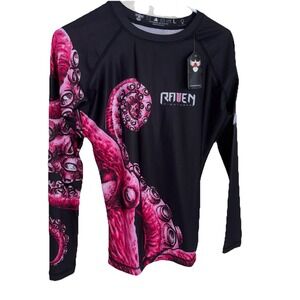 Raven Fightwear Women's L Kraken Octopus Rash Guard MMA BJJ Black/Red/Pink